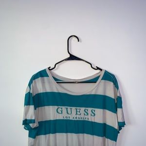 Woman’s Guess Blue and White Strips T-shirt Large